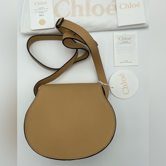 ❌SOLD❌ NEW CHLOE MARCIE TAN LEATHER SMALL SADDLE CROSSBODY BAG PURSE NWT - Picture 11 of 16